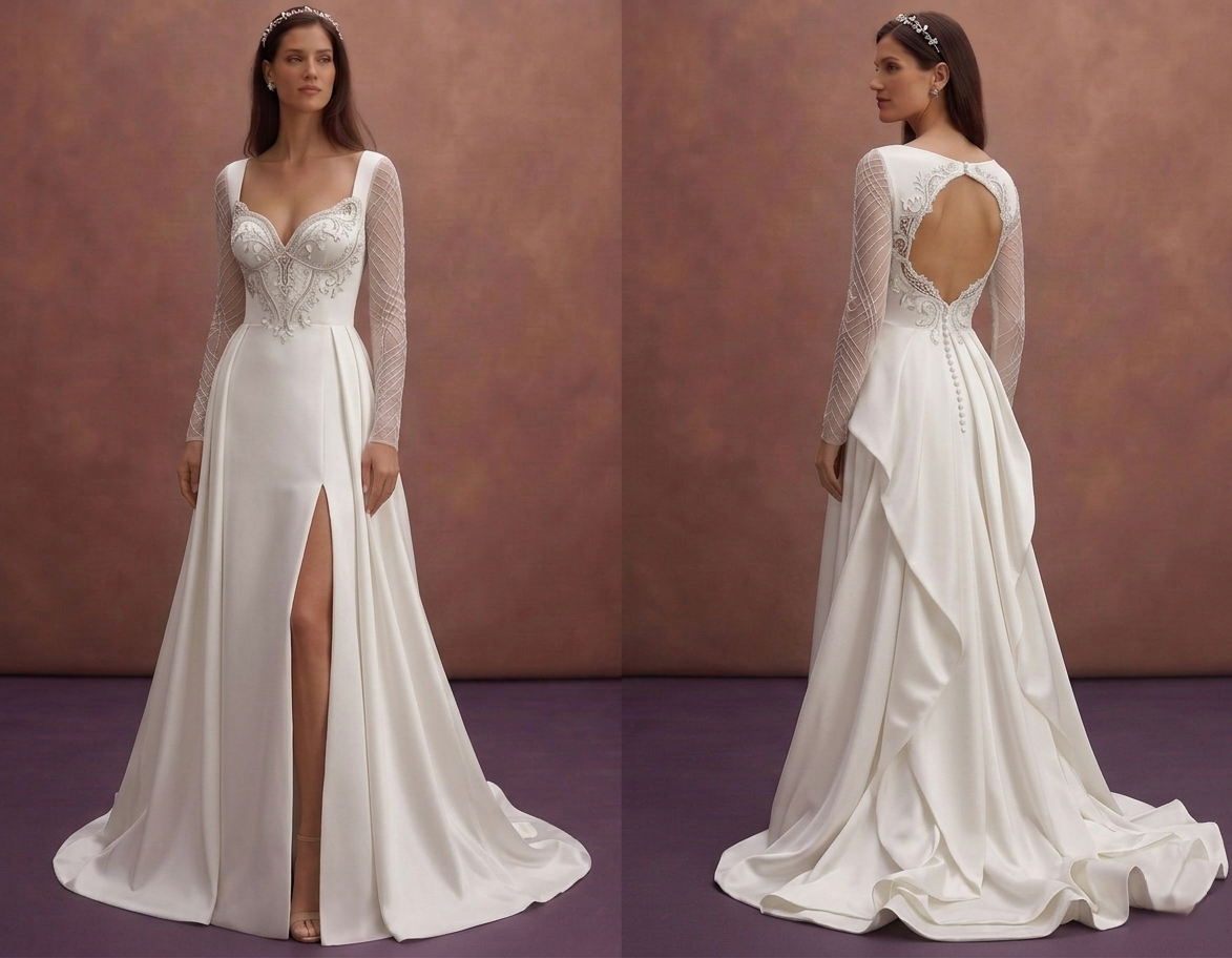 White Satin Wedding Dress with Sweetheart Neckline Style