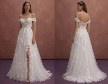 White Tulle Wedding Dress with Delicate Floral Appliqué