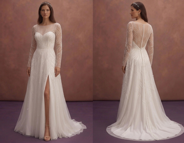 White Tulle Wedding Dress with Delicate Pearl Embroidery