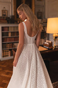 Elegant A-Line Marriage Dress with Straps, Square Neckline, and a Natural Waistline for a Stunning Bridal Look