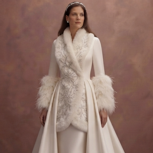 Winter Satin Wedding Dresses with Faux Fur Details