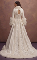 Winter Satin Wedding Dresses with Faux Fur Details