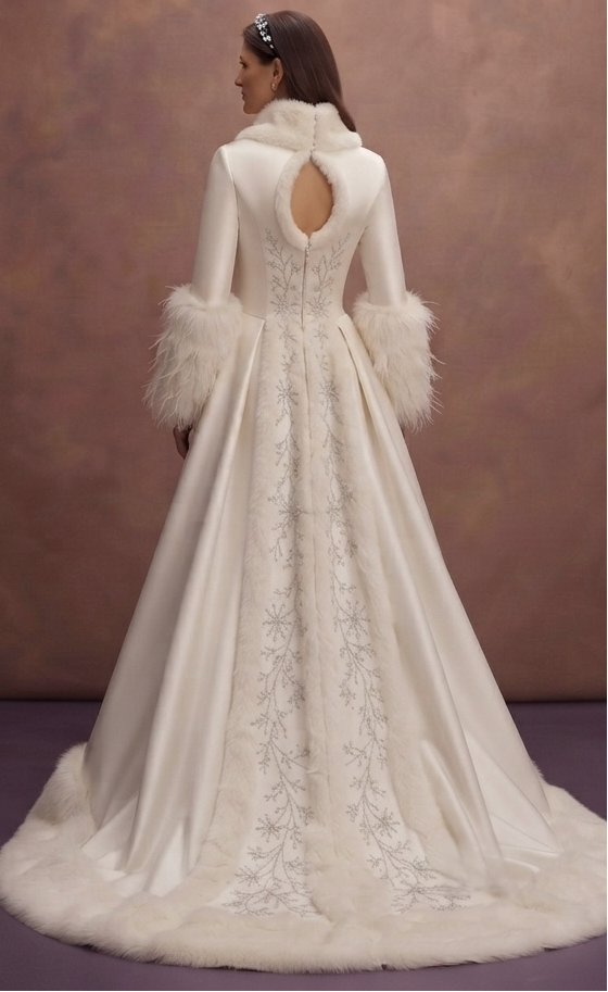 Winter Satin Wedding Dresses with Faux Fur Details
