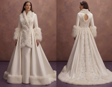 Winter Satin Wedding Dresses with Faux Fur Details