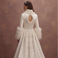 Winter Satin Wedding Dresses with Faux Fur Details
