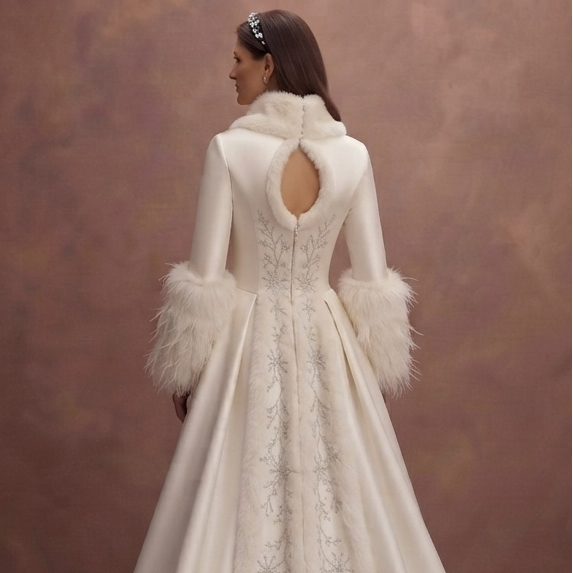 Winter Satin Wedding Dresses with Faux Fur Details