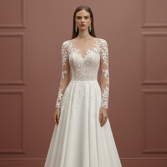 Winter Sleeve Wedding Dress Thick Fabric Long Velvet Accents