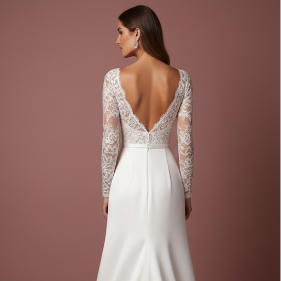 Wrap Wedding Dress Satin V-Neck Long Slit Leg Modern Style