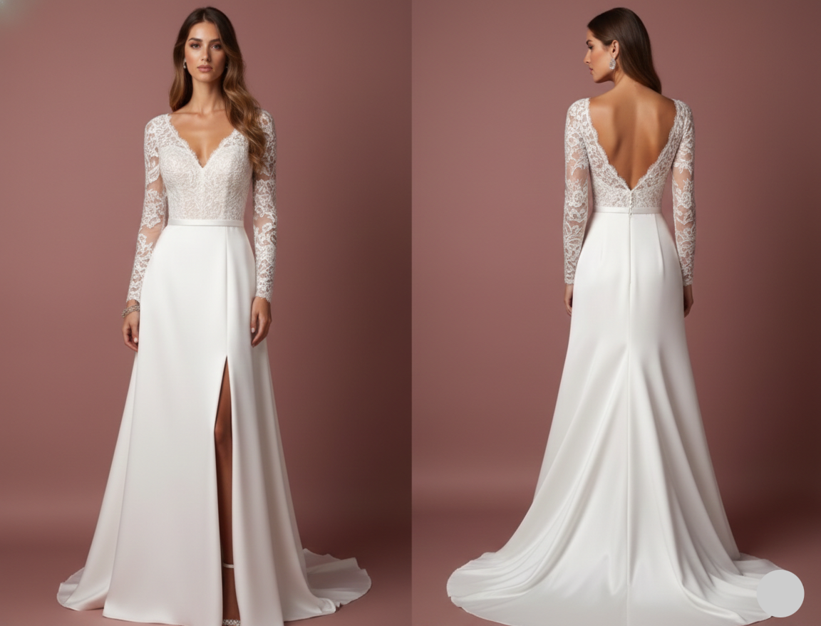 Wrap Wedding Dress Satin V-Neck Long Slit Leg Modern Style