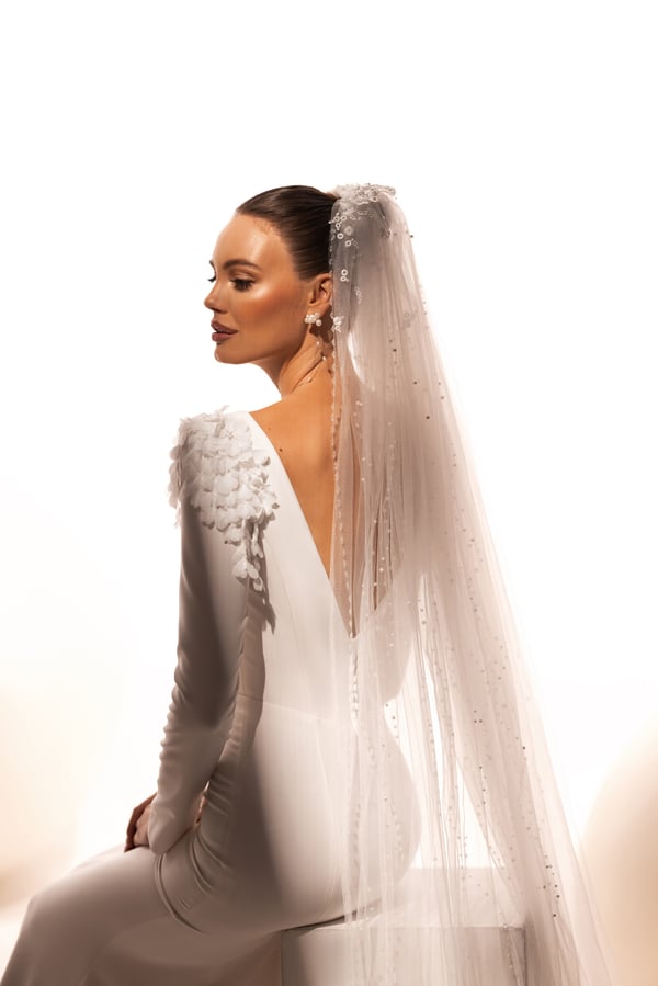 Elegant Mermaid Wedding Dress with Illusion Neckline and Floral Embellishments Veil not included