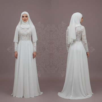 Custom Made Muslim Wedding Dress for Women with Floral Appliques and Long Sleeves