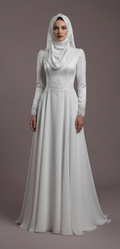 Elegant Arabic Dubai Muslim Bridal Dress with Flower Appliques and Tulle Skirt