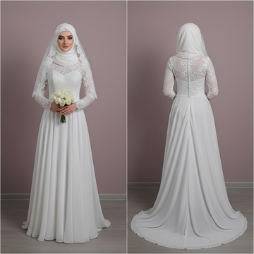 customized Muslim Wedding Dresses For Woman Appliques Flowers Arabic Dubai Long Sleeves Bridal Dress Tulle Robe De Mariage