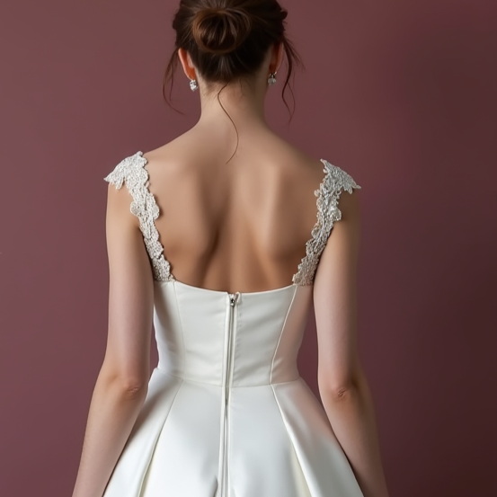Classic Short Wedding Dress and Mini Dress with a V-Neckline for a Timeless Style