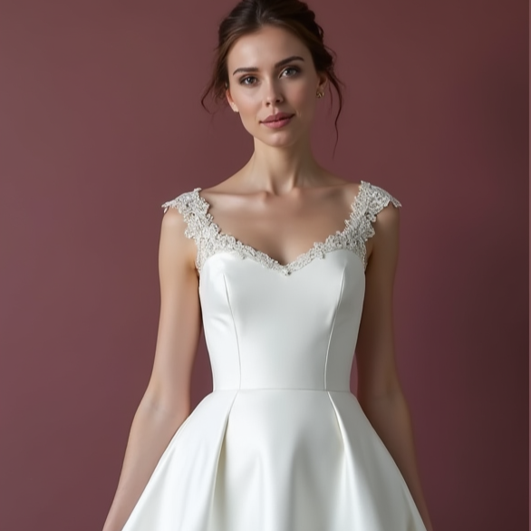 Classic Short Wedding Dress and Mini Dress with a V-Neckline for a Timeless Style