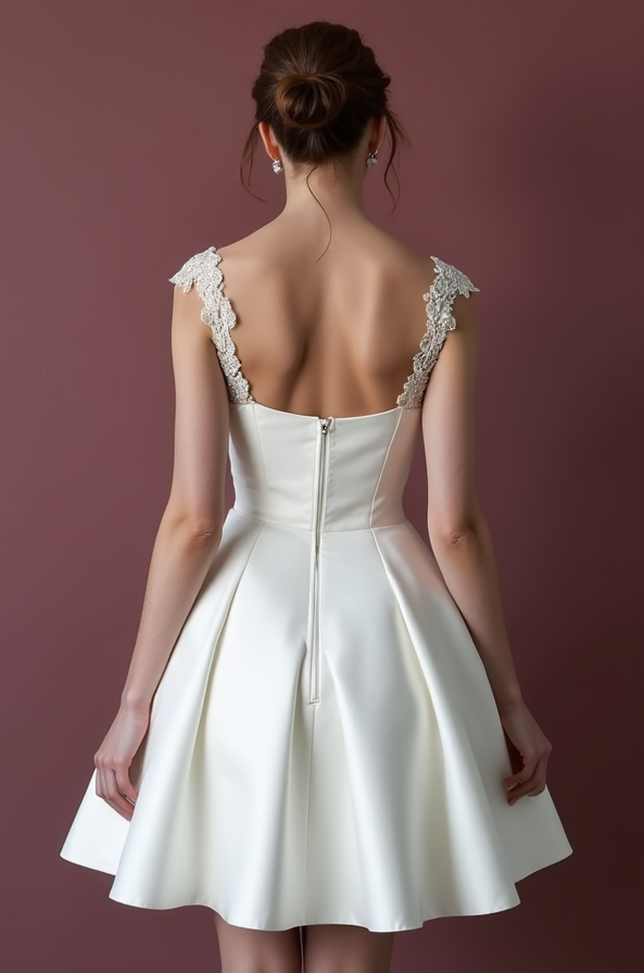 Classic Short Wedding Dress and Mini Dress with a V-Neckline for a Timeless Style