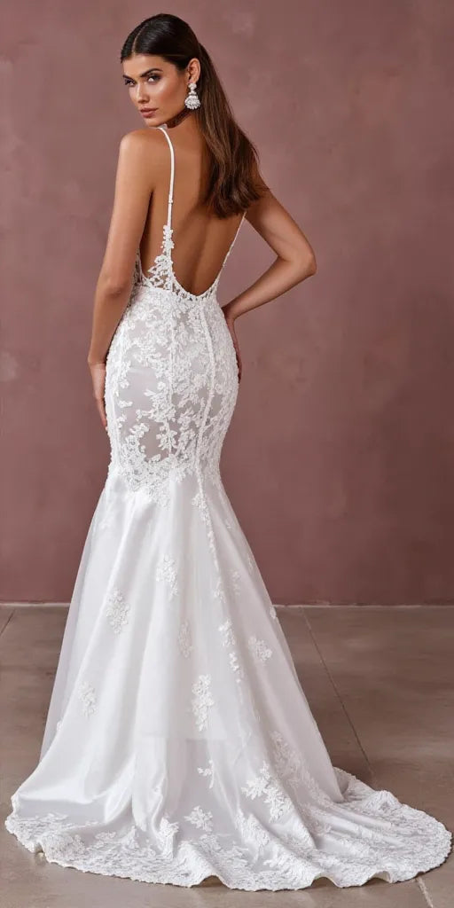 Mermaid Fit-and-Flare Wedding Dress for Beach, Garden, and Outdoor Weddings