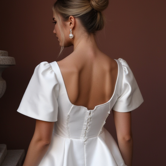 Elegant Short Wedding Dress and Mini Dress with a Square Neckline for a Classic Feel