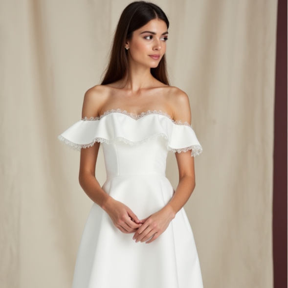 Stylish Short Wedding Dress and Mini Dress with a Corset Bodice for a Feminine Touch