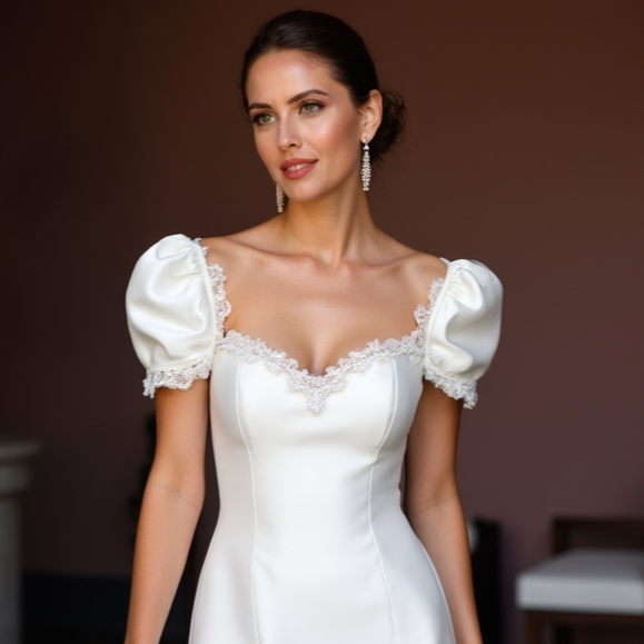 Vintage Short Wedding Dress and Mini Dress with Puff Sleeves for a Retro Look