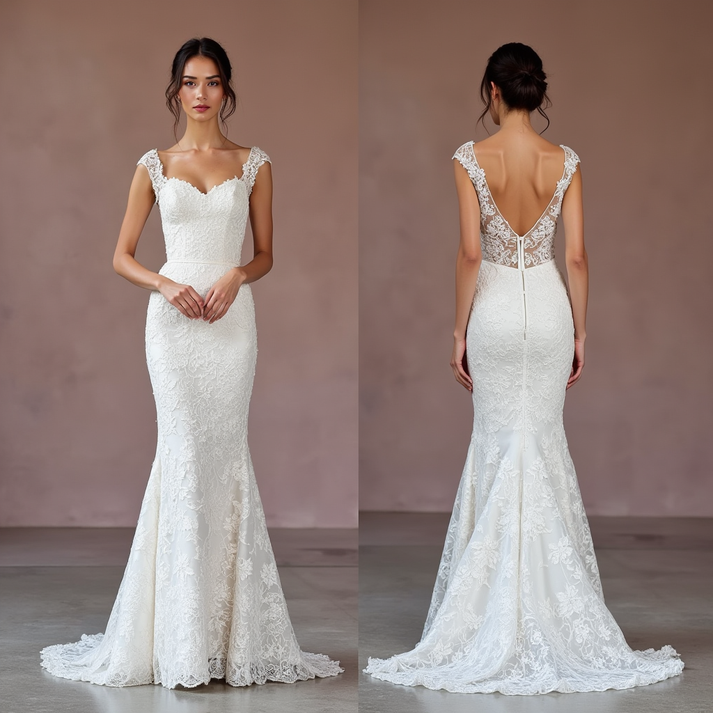 Elegante Vestido De Novia De Corte Sirena Con Mangas Largas Escote En Elegante Vestido De Novia De Corte Sirena Con Mangas Largas Escote En