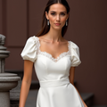 Modern Short Wedding Dress and Mini Dress with Asymmetrical Hemline