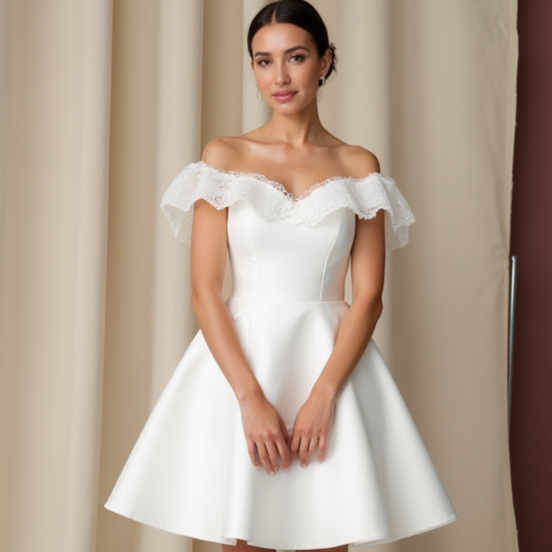 Elegant Short Wedding Dress and Mini Dress with a Draped Bodice for a Luxe Feel