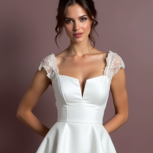 Short Wedding Dress and Mini Dress with a Fit-and-Flare Silhouette for a Feminine Look