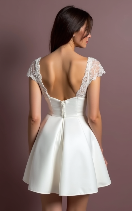 Short Wedding Dress and Mini Dress with a Fit-and-Flare Silhouette for a Feminine Look