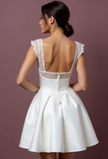 Short Wedding Dress and Mini Dress with a Belted Waist for a Defined Silhouette