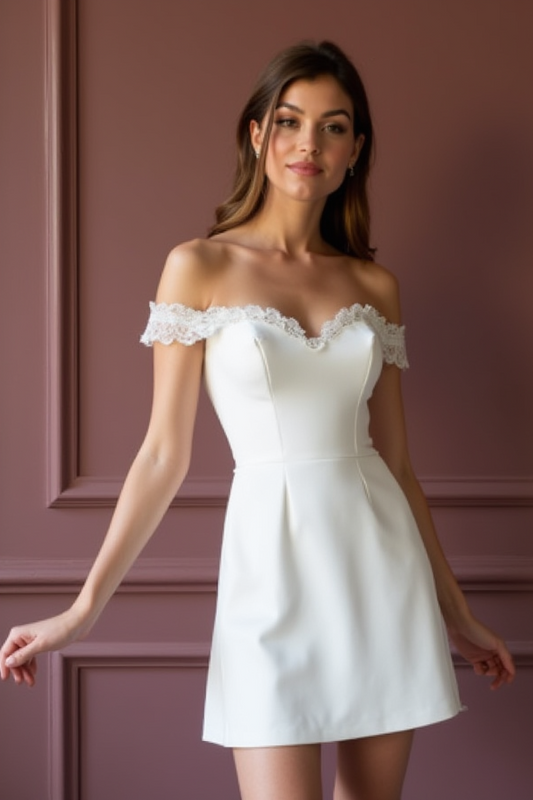 Chic Short Wedding Dress and Mini Dress with Pearl Buttons for a Vintage Touch