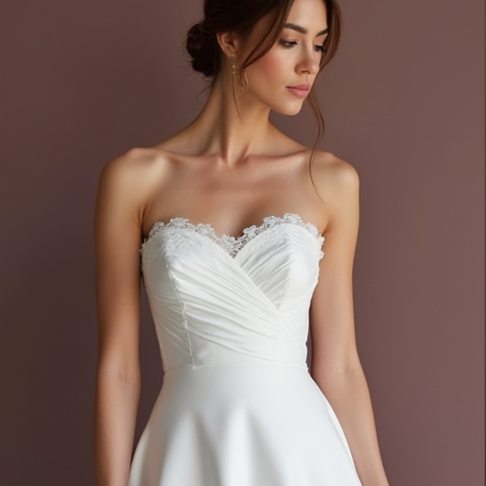 Modern Short Wedding Dress and Mini Dress with a Sleek Strapless Bodice