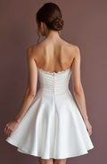 Modern Short Wedding Dress and Mini Dress with a Sleek Strapless Bodice