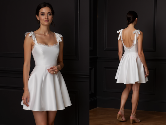 Romantic Mini Short Wedding Dress with a Flowing Skirt for a Dreamy Wedding Style