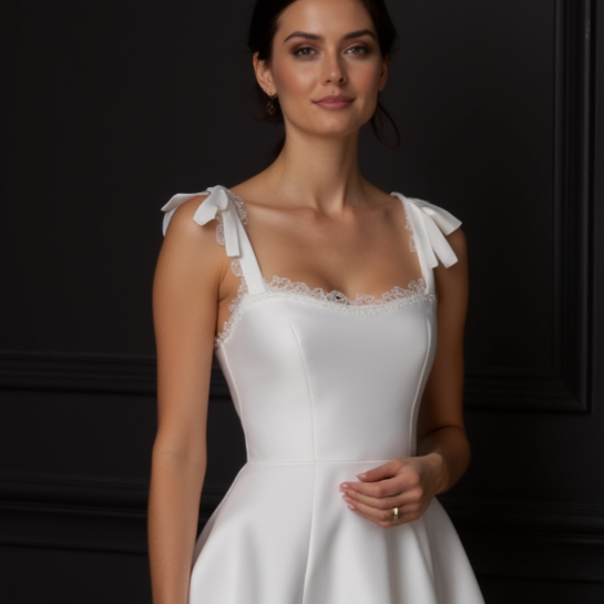Romantic Mini Short Wedding Dress with a Flowing Skirt for a Dreamy Wedding Style