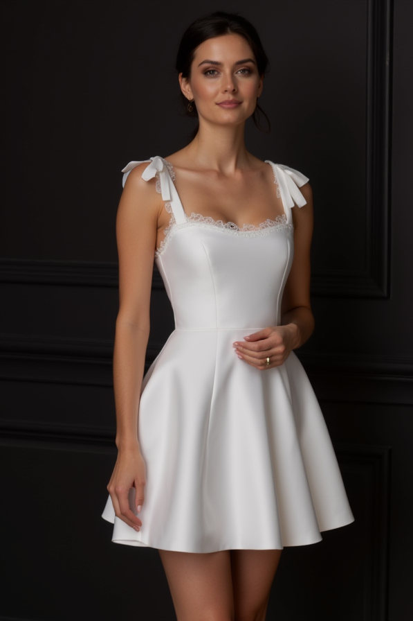 Romantic Mini Short Wedding Dress with a Flowing Skirt for a Dreamy Wedding Style