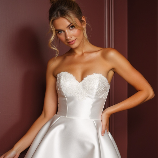 Stylish Mini Short Wedding Dress with a Plunging Neckline for a Bold and Chic Look