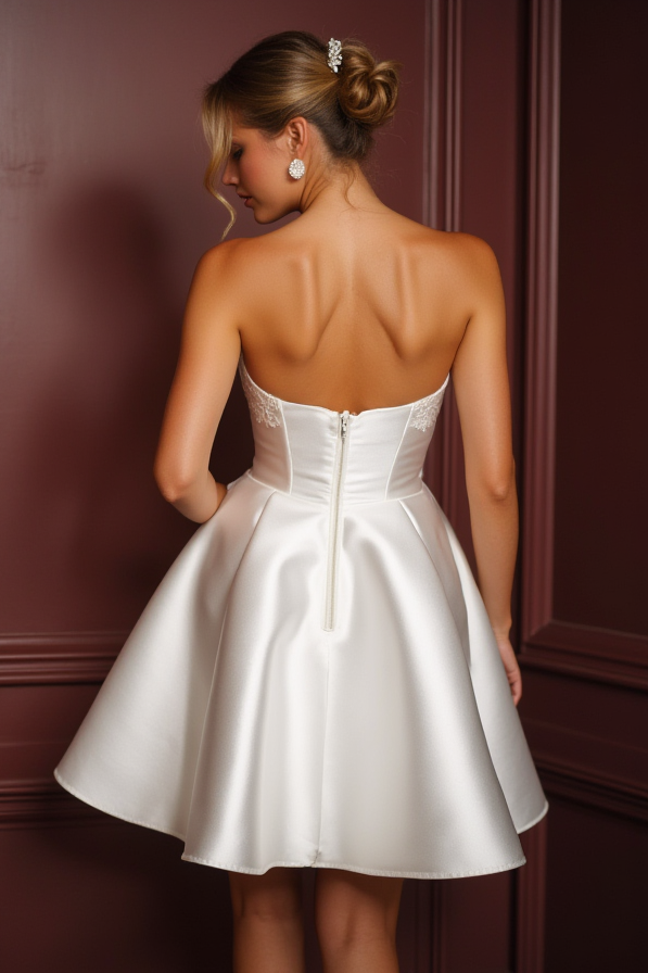 Stylish Mini Short Wedding Dress with a Plunging Neckline for a Bold and Chic Look