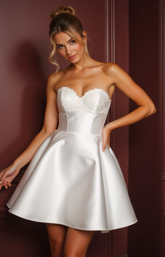 Stylish Mini Short Wedding Dress with a Plunging Neckline for a Bold and Chic Look