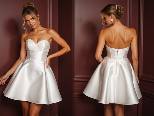 Stylish Mini Short Wedding Dress with a Plunging Neckline for a Bold and Chic Look