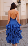 Elegant Blue Prom Dress and Evening Gown with a Flared Skirt for a Beautiful Fit