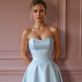 Glamorous Blue Prom Dress and Evening Gown with Floral Details for a Soft Look