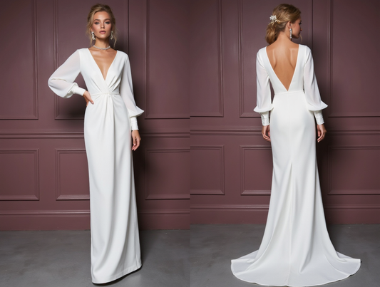 White Romantic A-Line Wedding Gown with Long Lace Sleeves for a Vintage Vibe