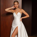 Soft A-Line White Wedding Gown with a Chiffon Overlay for a Light Feel