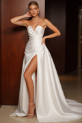 Soft A-Line White Wedding Gown with a Chiffon Overlay for a Light Feel