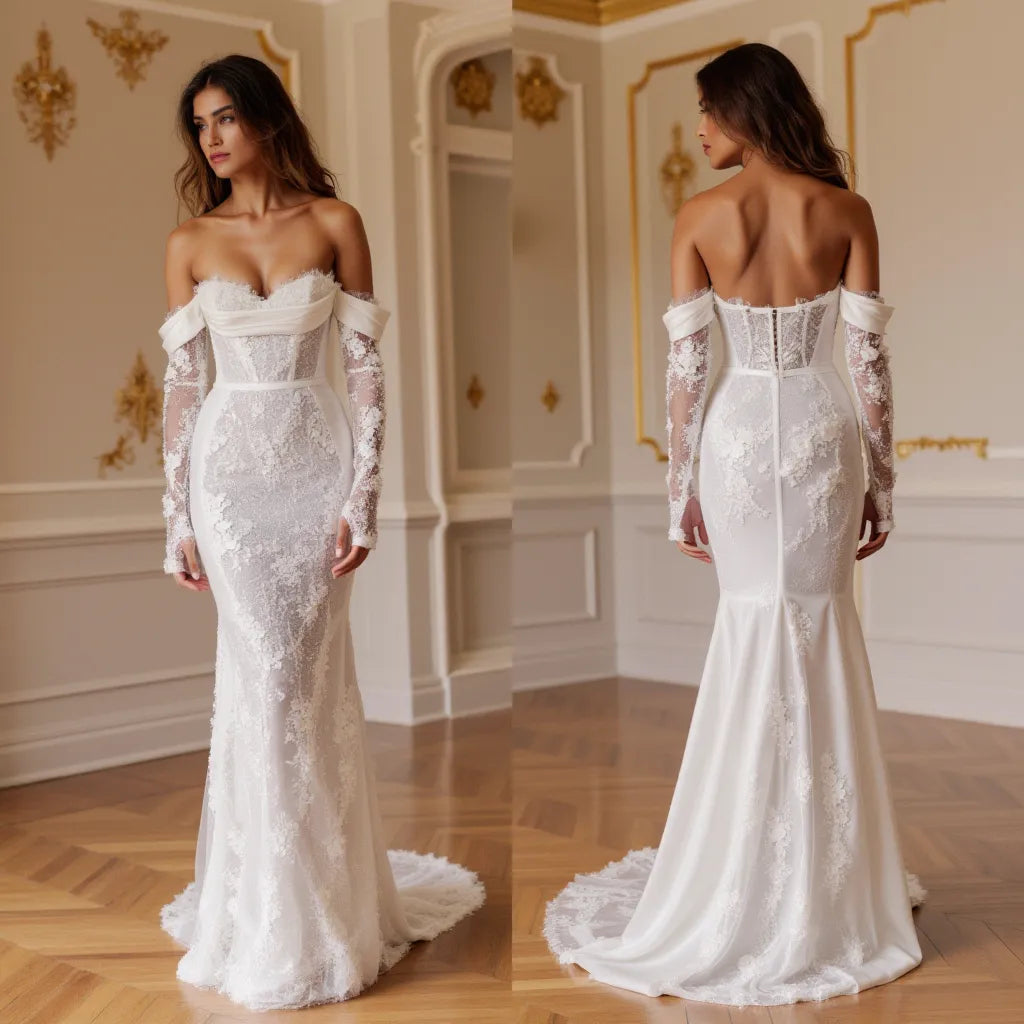 Mermaid Fit-and-Flare Wedding Dress with Glamorous Silhouette and Fine