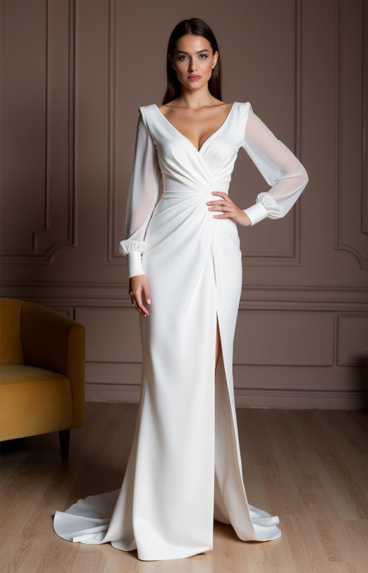 A-Line White Wedding Gown with Lace Appliqués for a Feminine Touch