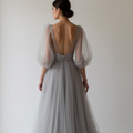 Elegant grey Evening Dress & Prom Dress with Lace-Inspired Cutouts