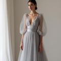 Elegant grey Evening Dress & Prom Dress with Lace-Inspired Cutouts