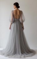 Elegant grey Evening Dress & Prom Dress with Lace-Inspired Cutouts